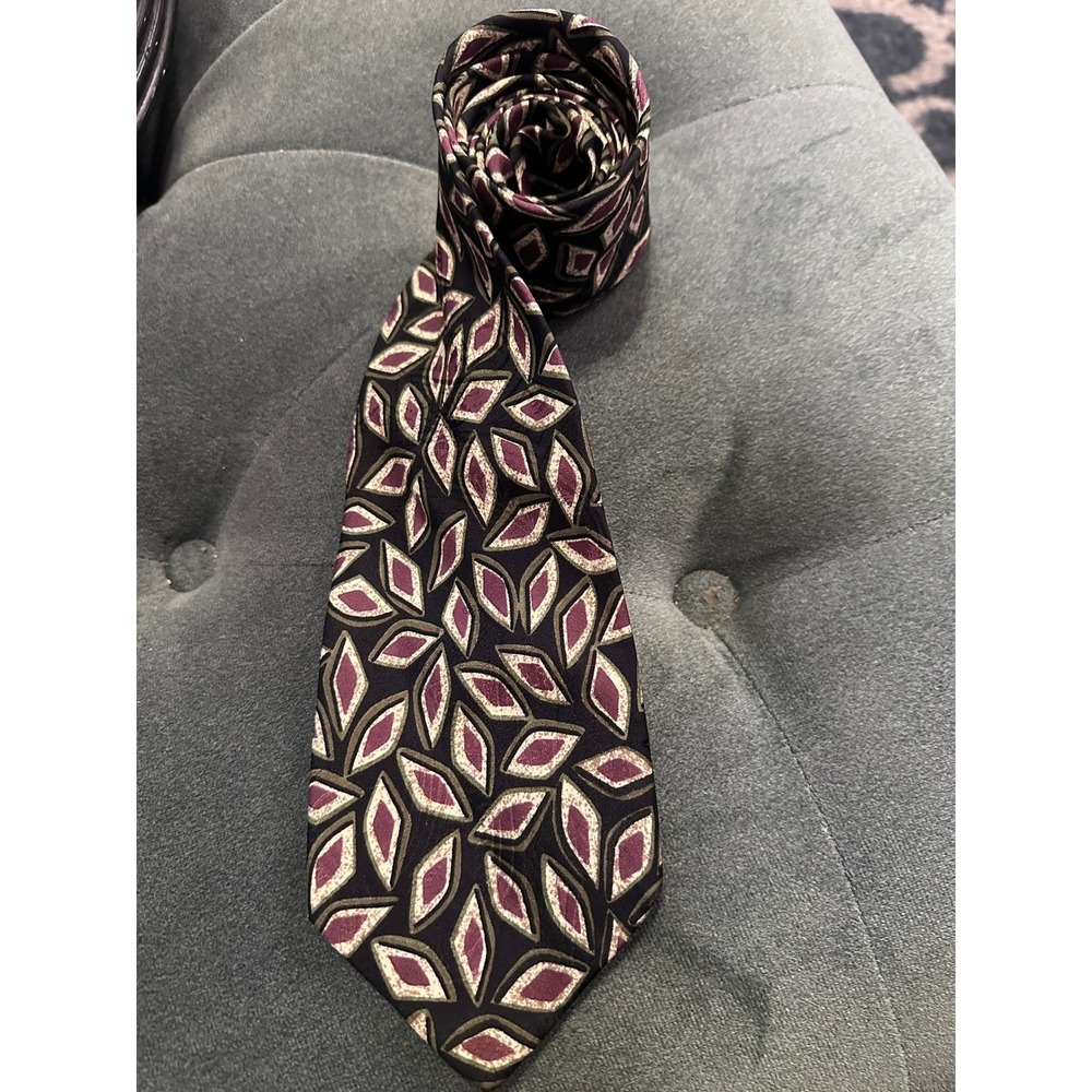 TALBOT STUDIO Made In Italy Finest Silk Parisian Necktie Black Purple Leaf